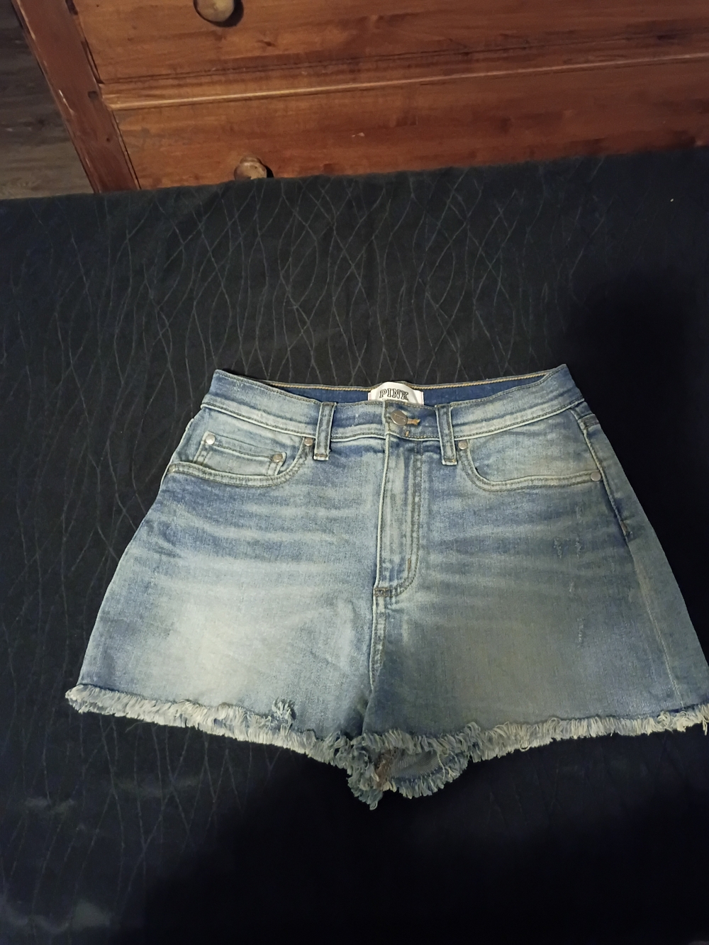 PINK Victoria's Secret Light Wash Denim Frayed Hem Shorts